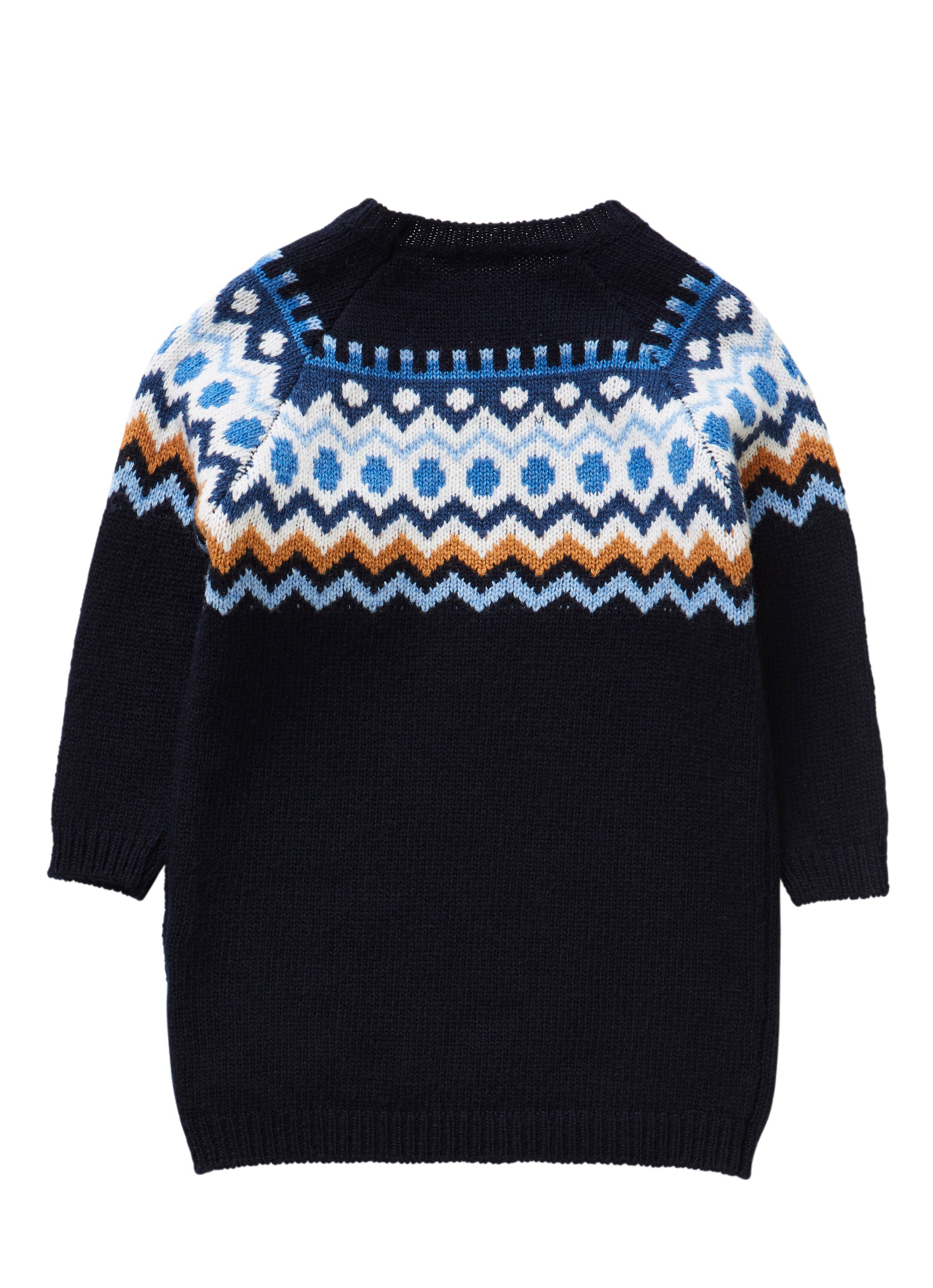 Tricot dress with geometric shapes and tassels