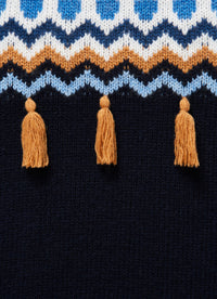 Tricot dress with geometric shapes and tassels