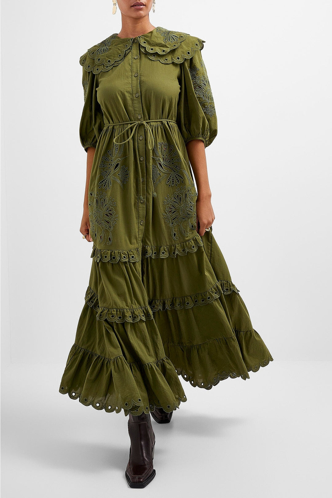 Robe longue Richelieu Humming Bird en coton - Vert