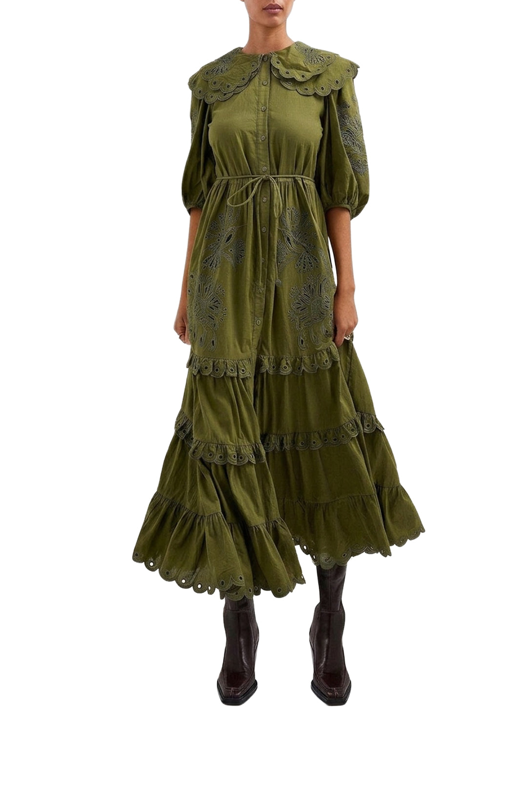 Robe longue Richelieu Humming Bird en coton - Vert