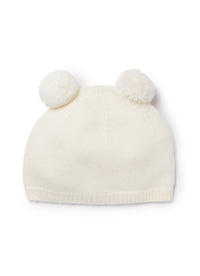 Milk wool hat with double pom-pon