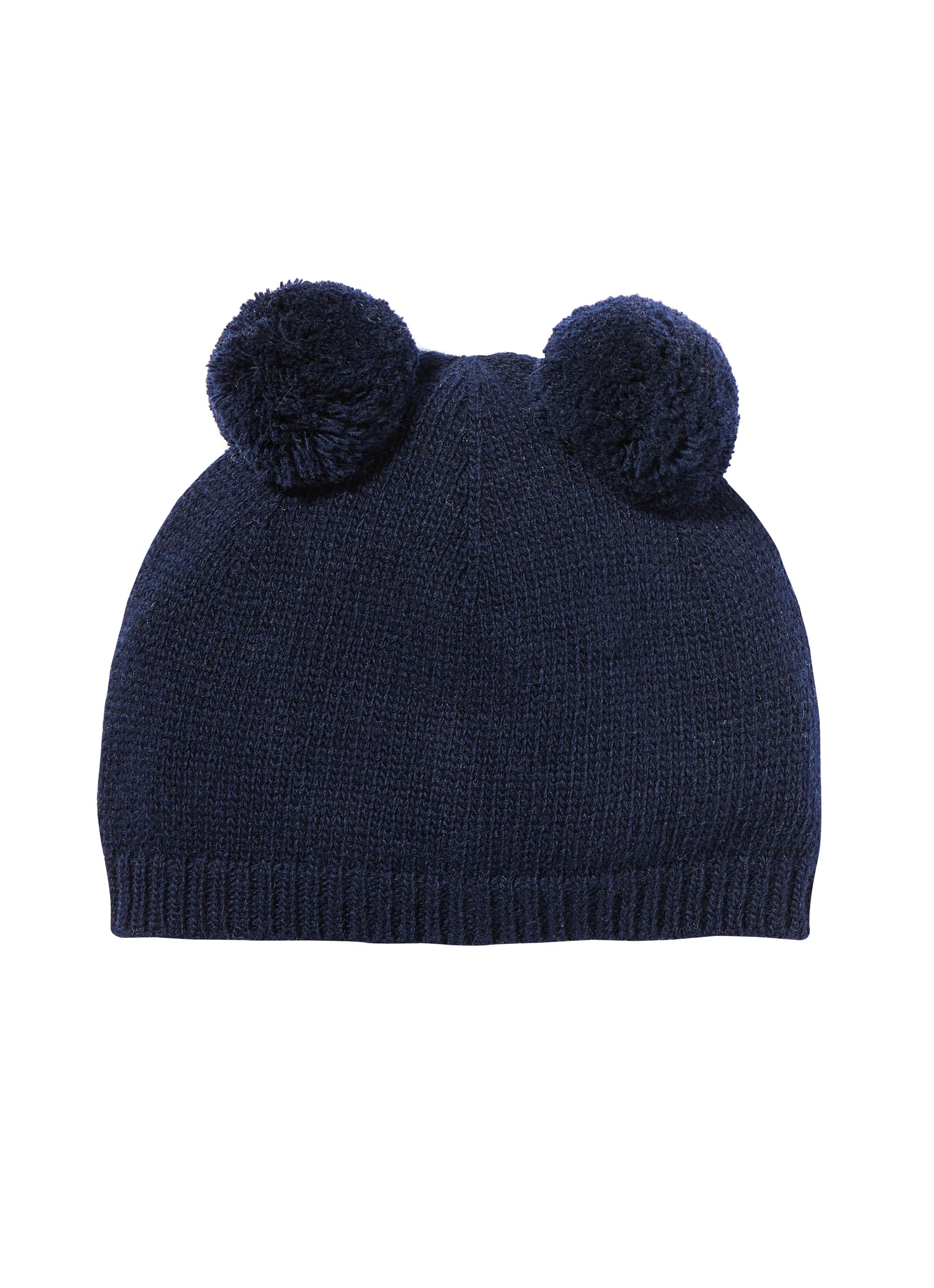 Blue wool hat with double pom-pon