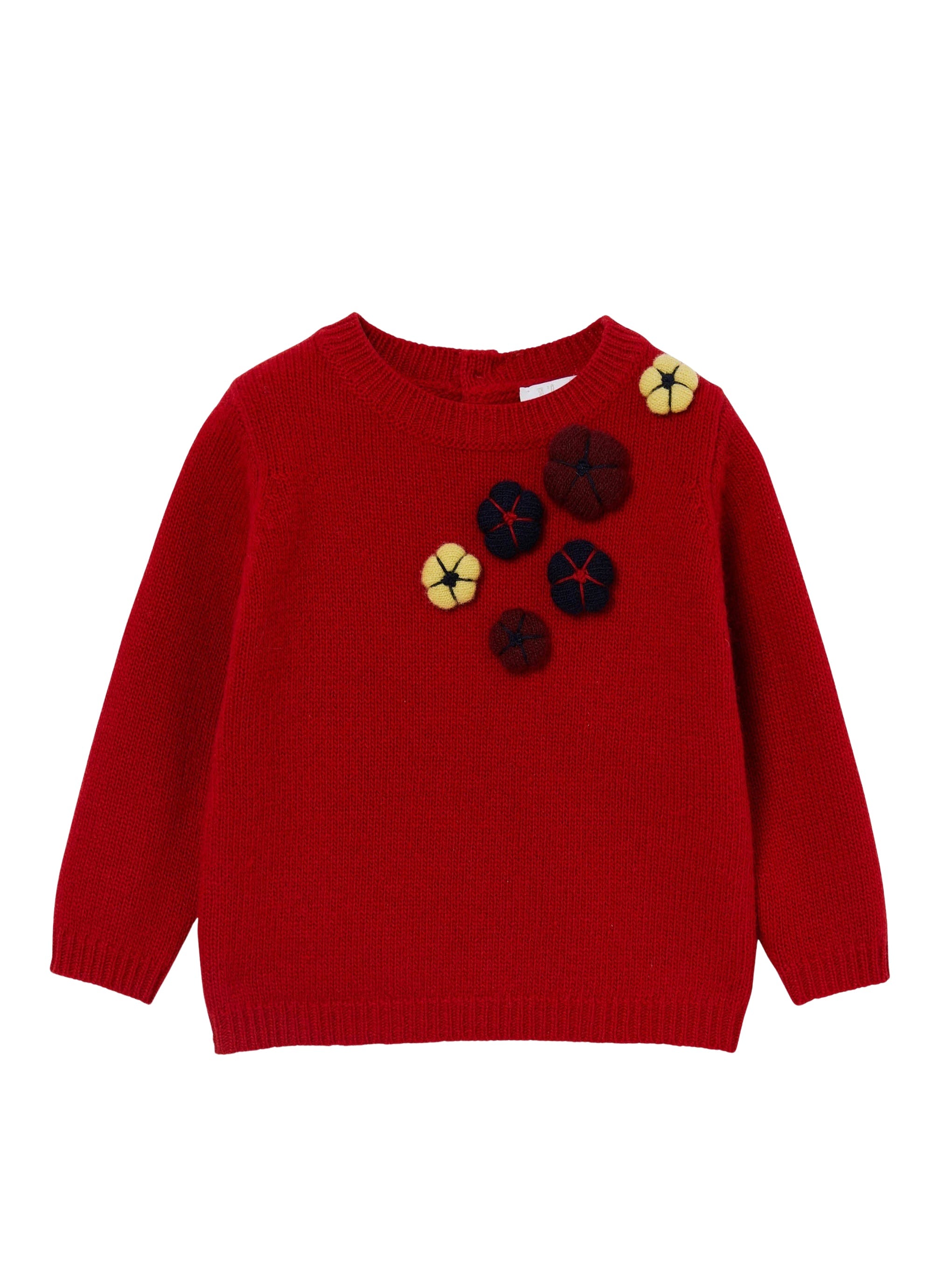 Maglione rosso con applicazioni floreali