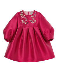 Robe Mikado brodée de perles - Fuxia