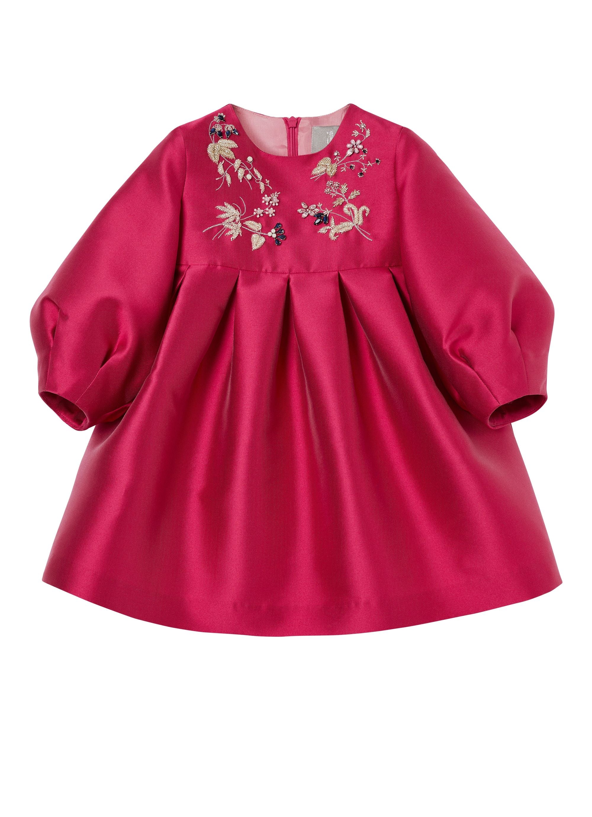 Robe Mikado brodée de perles - Fuxia