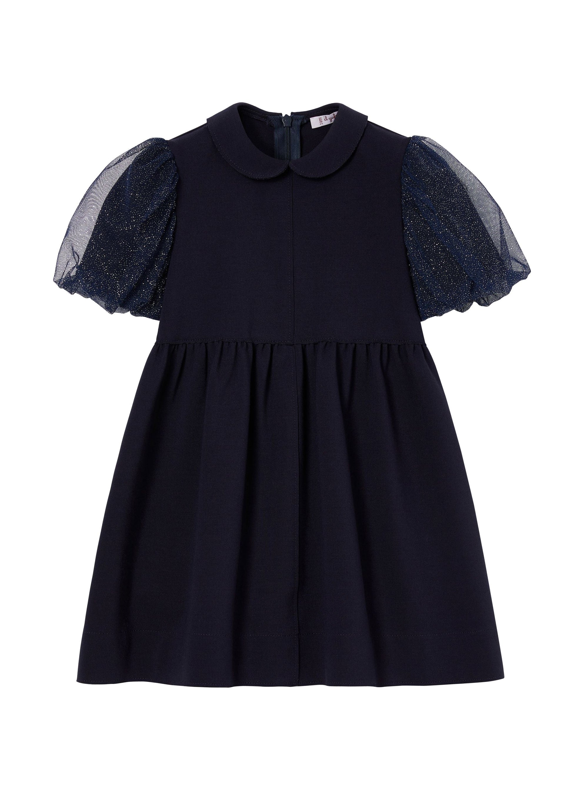 Short-sleeved tulle dress - Blue Navy & Blue Oceano