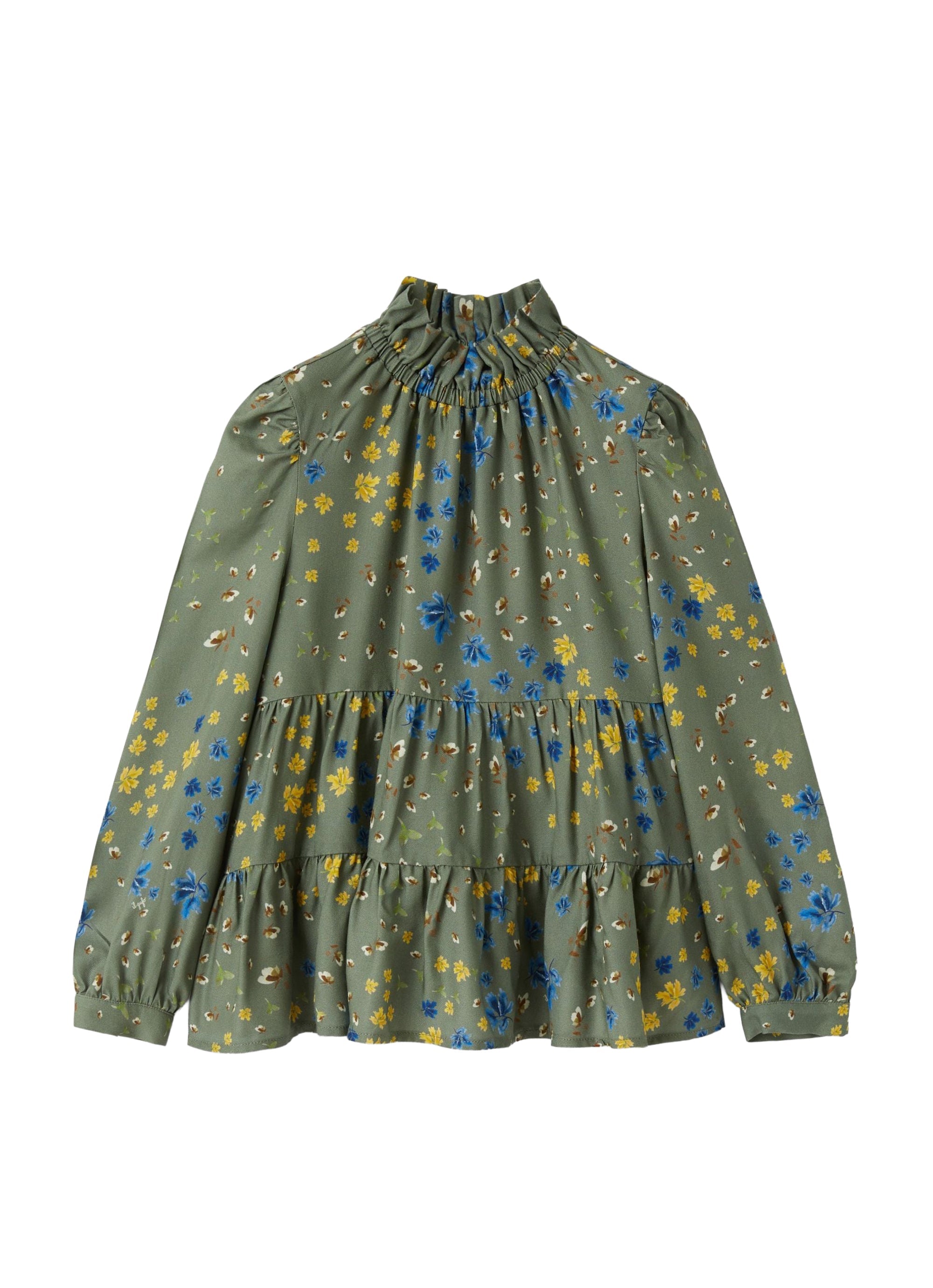 Green floral shirt with flounces