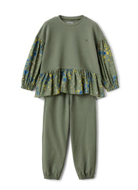 Fleece and floral print set - Muschio & Verde Corteccia