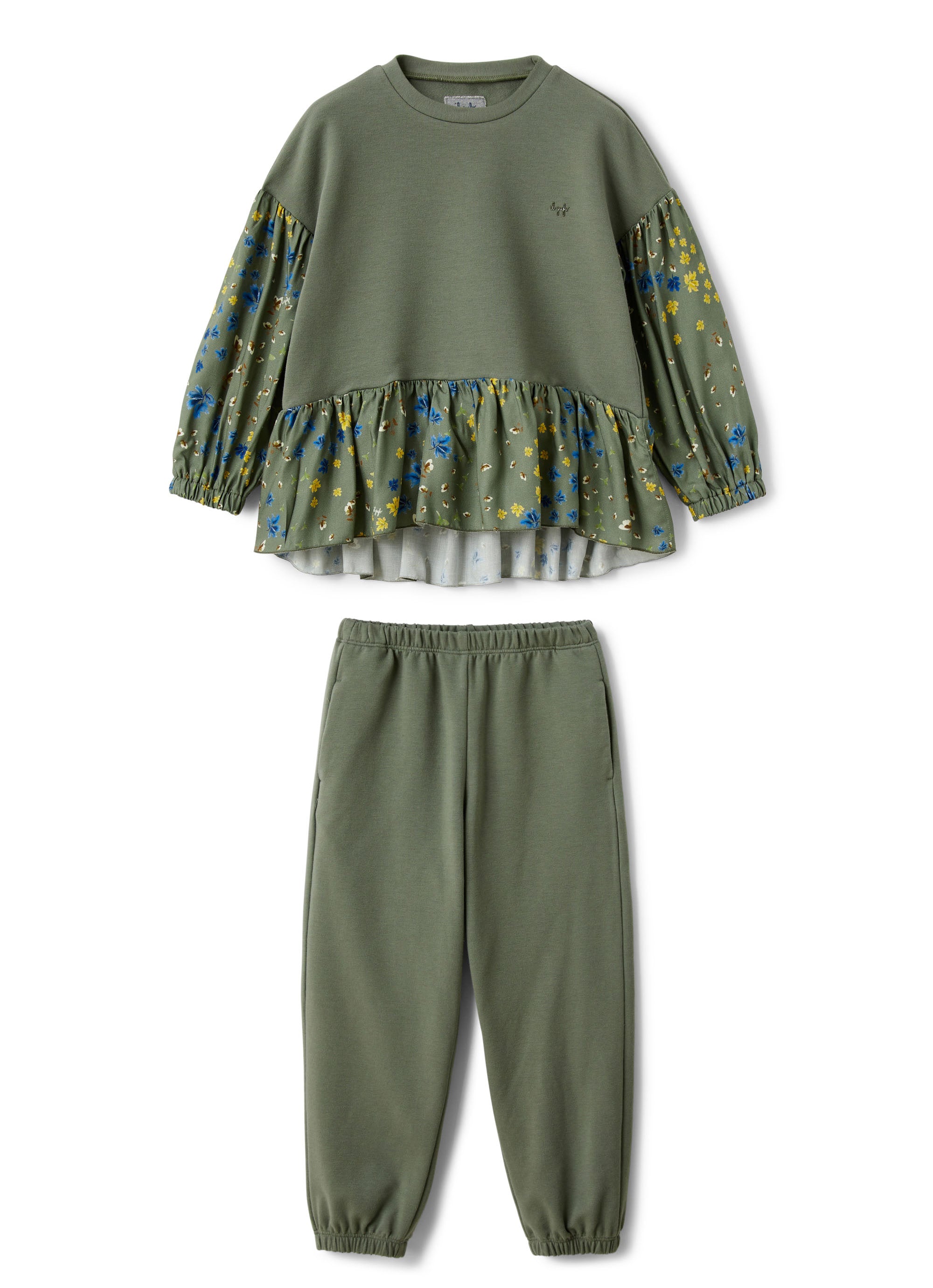 Fleece and floral print set - Muschio & Verde Corteccia