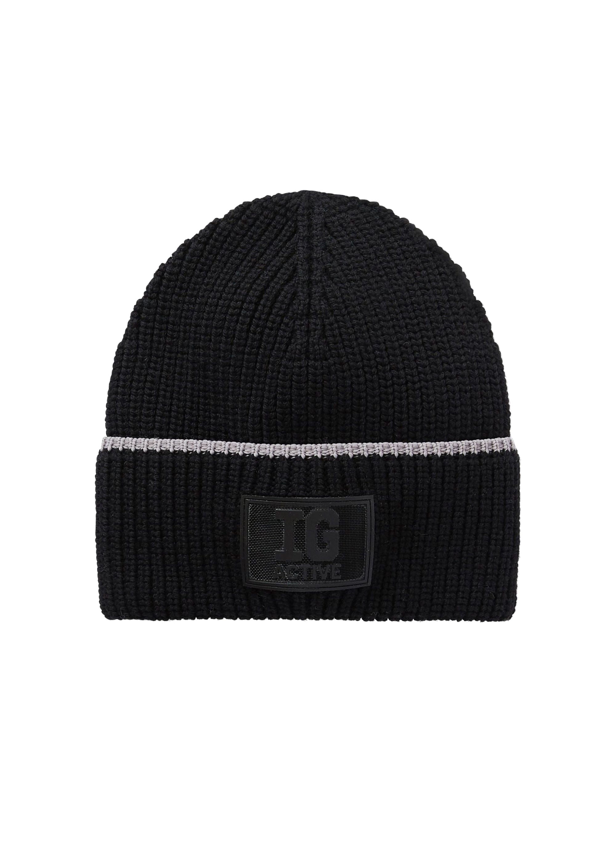 Berretto in lana nero con patch