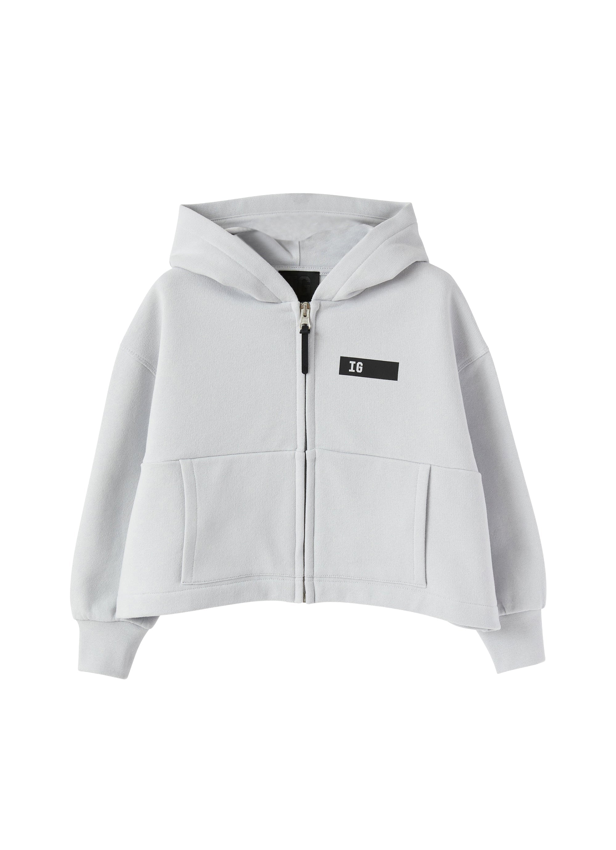 Felpa boxy grigia con cappuccio