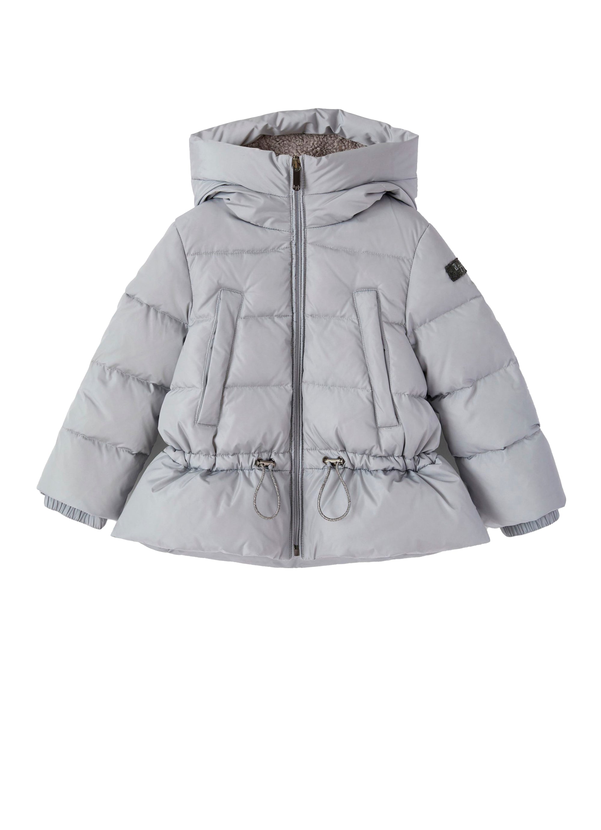 Short padded jacket with drawstring - Grigio Cemento