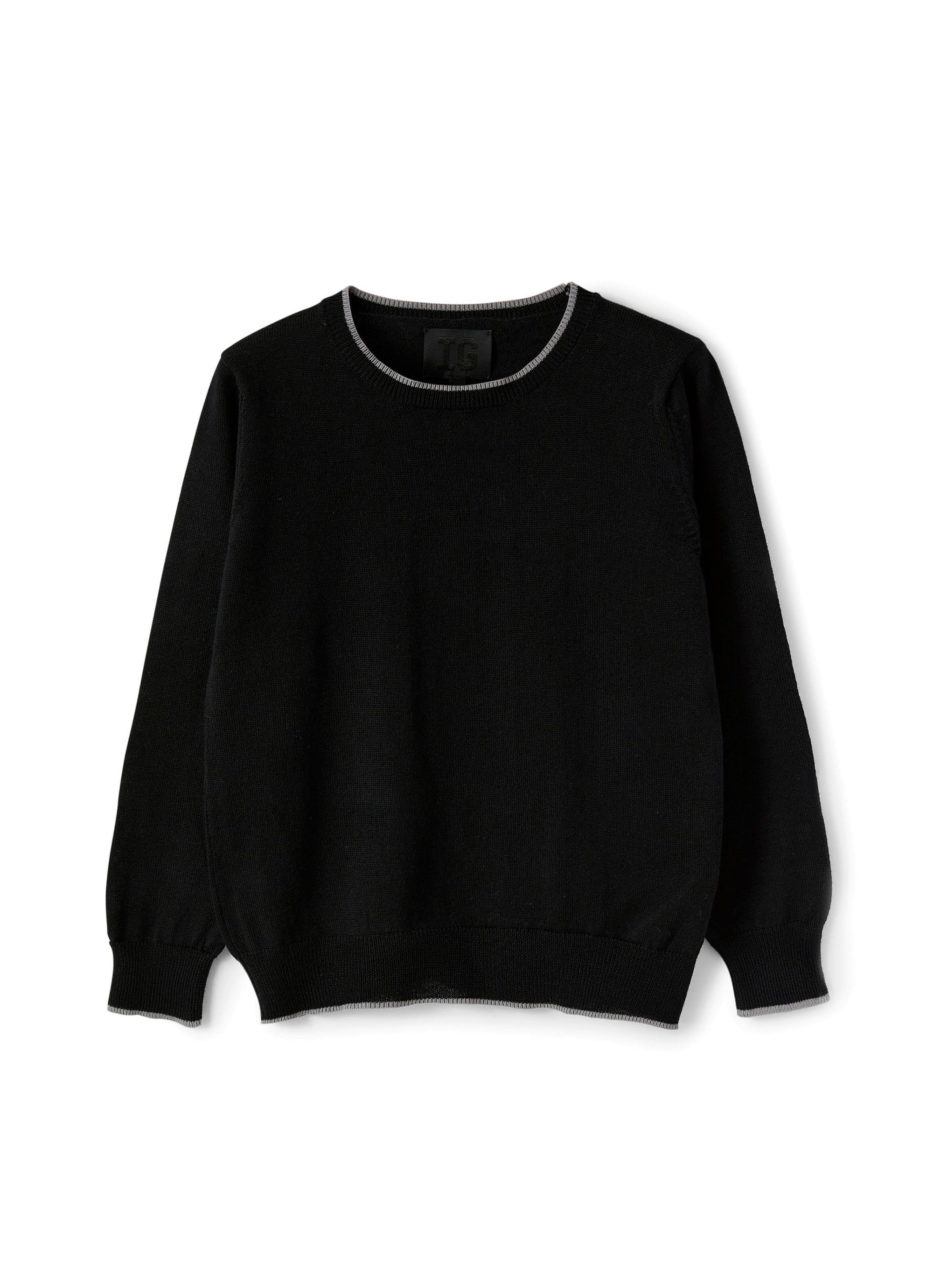 Jumper with contrasting trim in wool - Nero & Acciaio