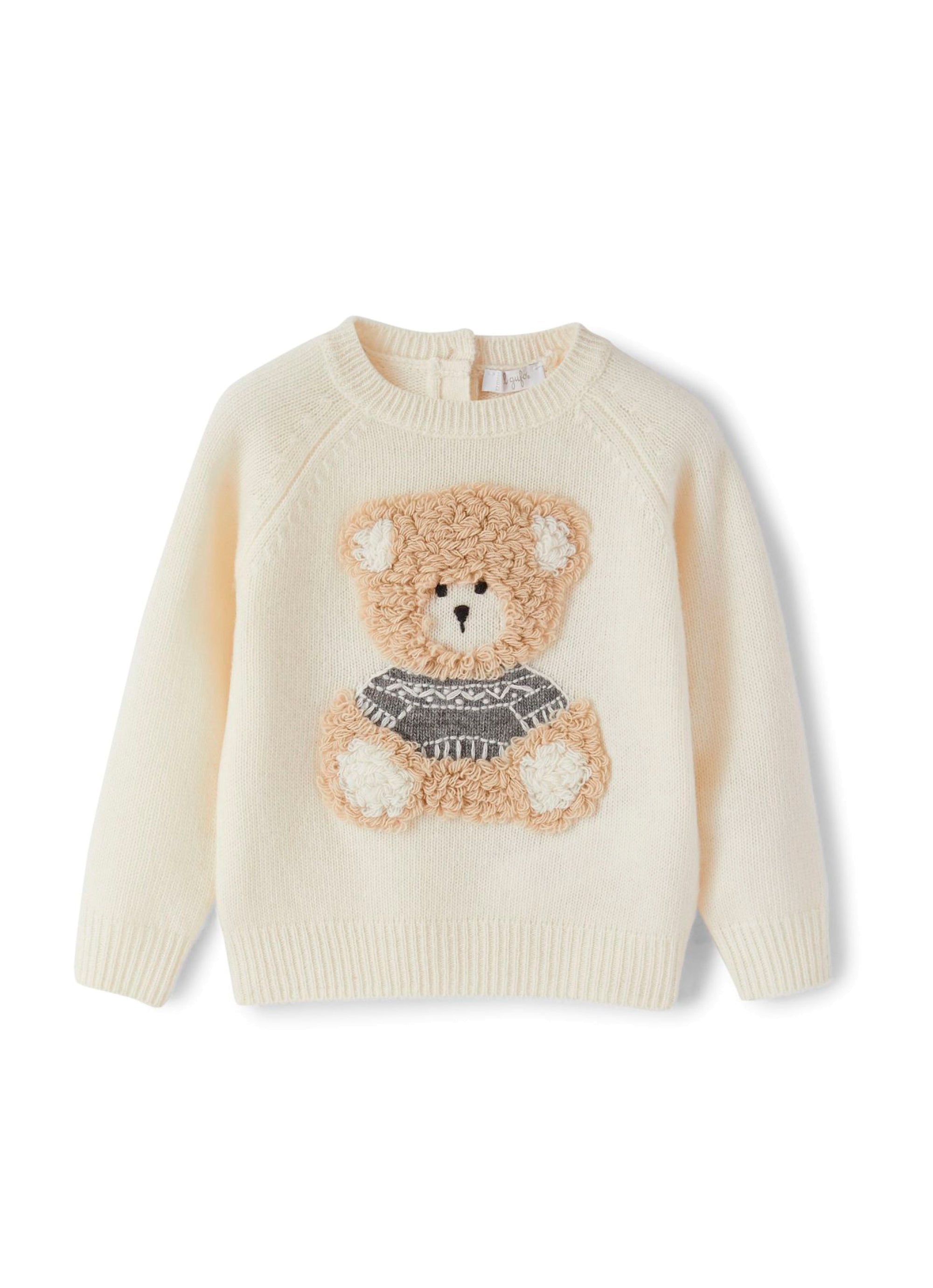 Anthracite wool sweater with teddy bear