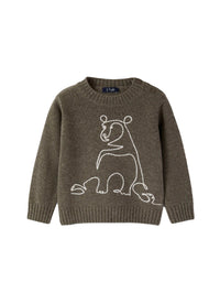 Round-neck jumper with wool embroidery - Abete Argenteo & Latte