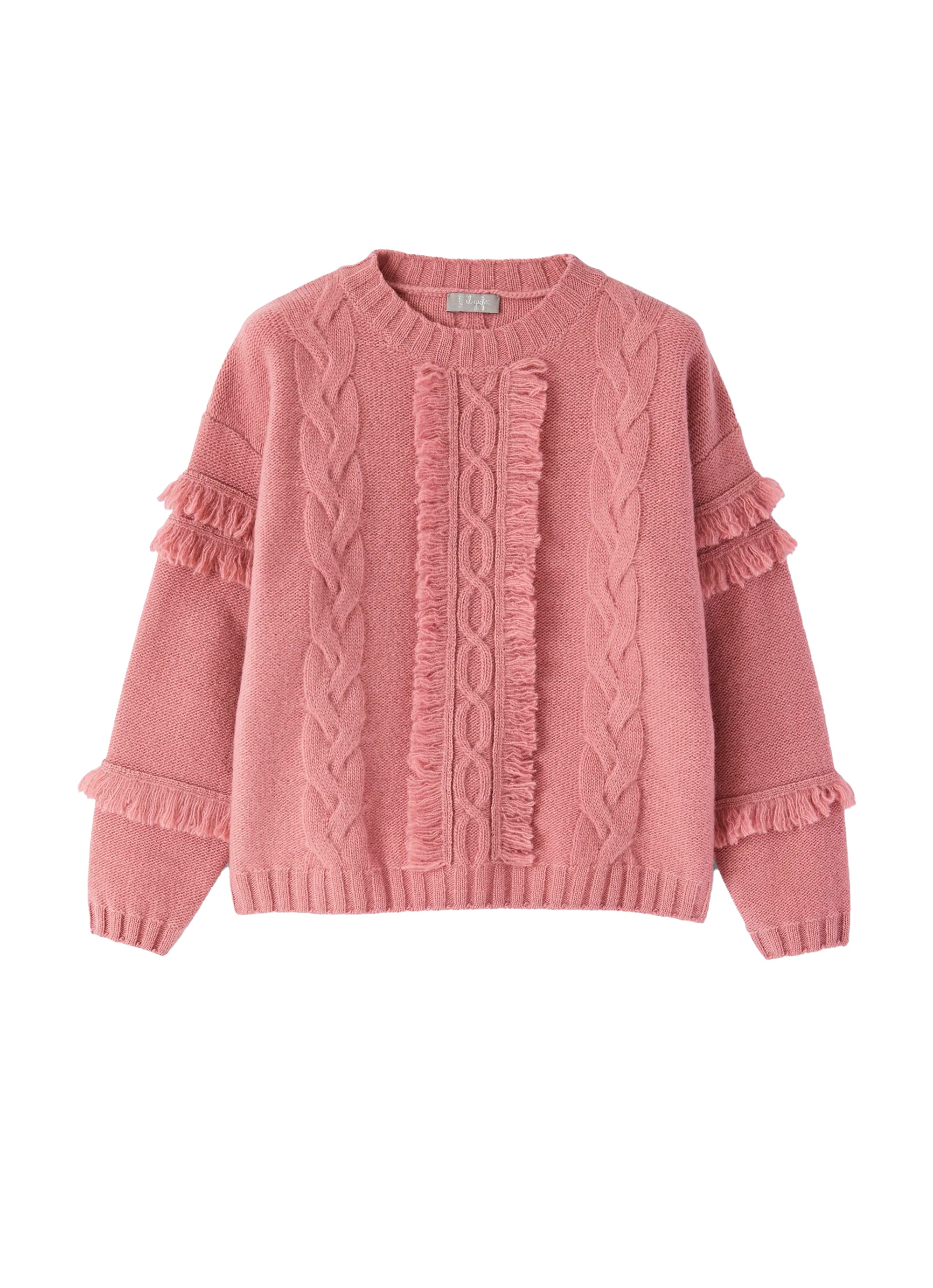 Jumper with braids and fringes in wool - Rosa Erica