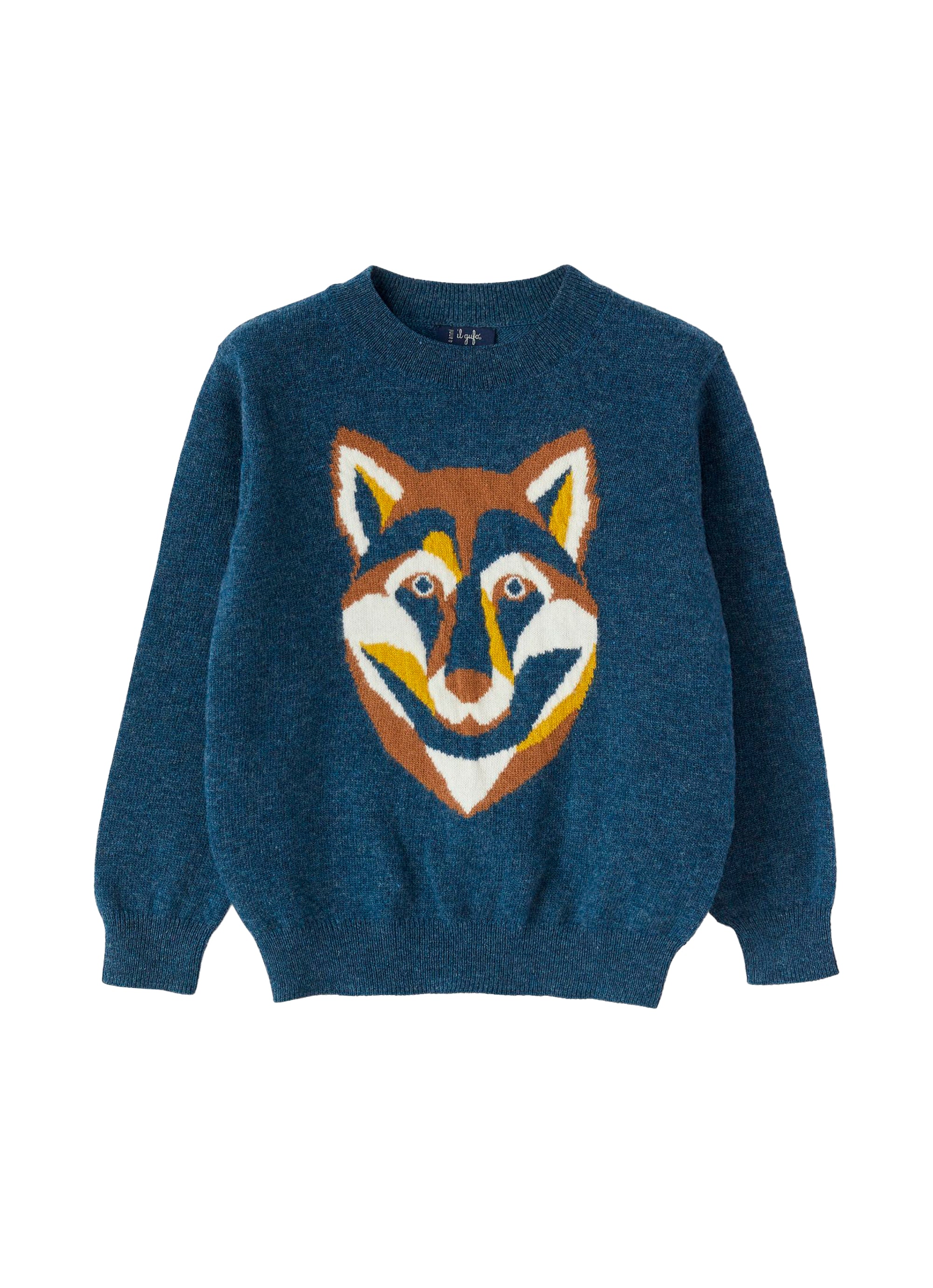 Pull avec loup incrusté en laine - Mirtillo