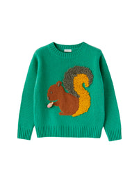 Jumper with squirrel in wool - Verde Cladonia & Abete Argenteo