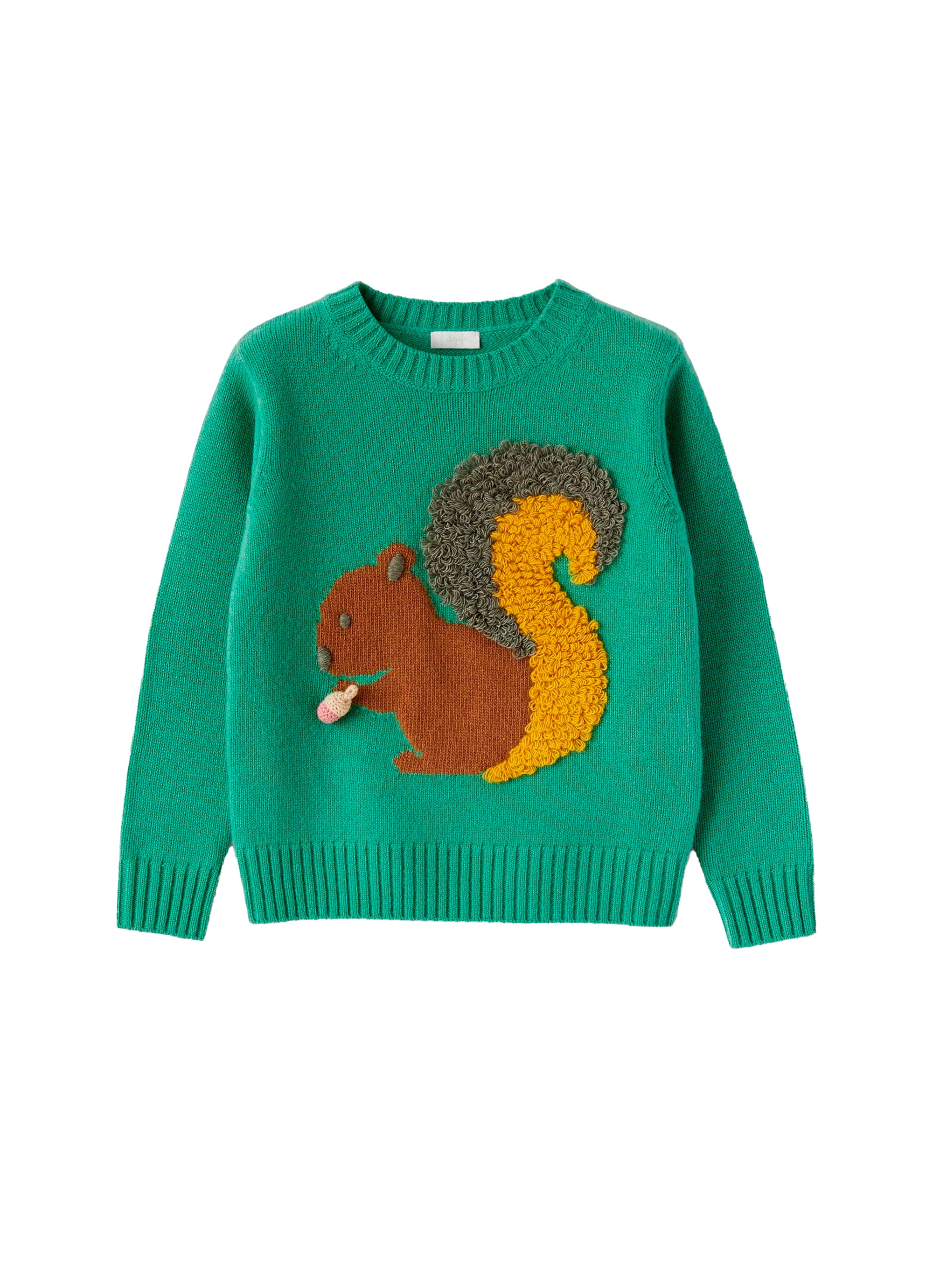 Jumper with squirrel in wool - Verde Cladonia & Abete Argenteo