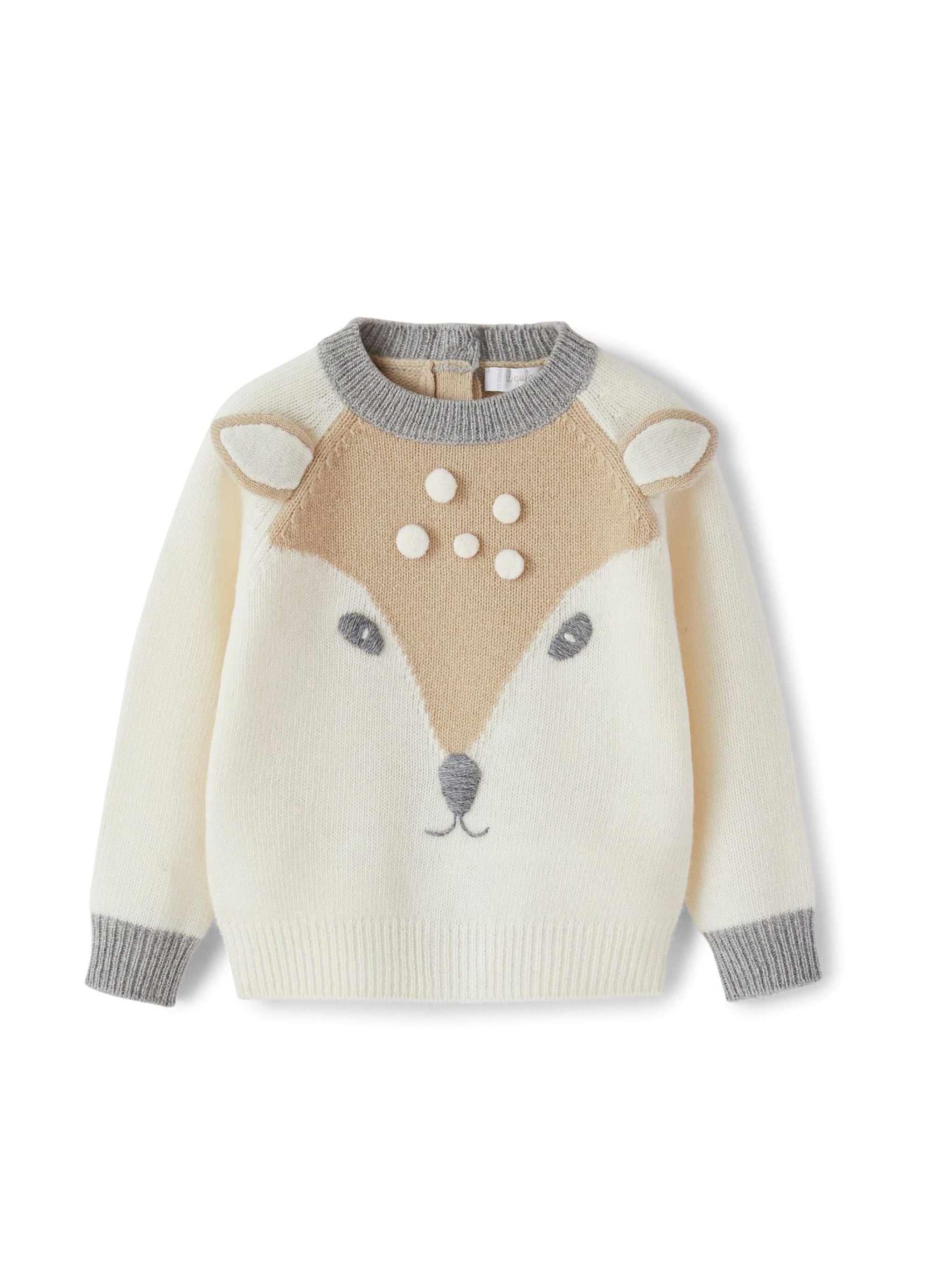 Jumper with fawn inlay in wool - Latte & Betulla