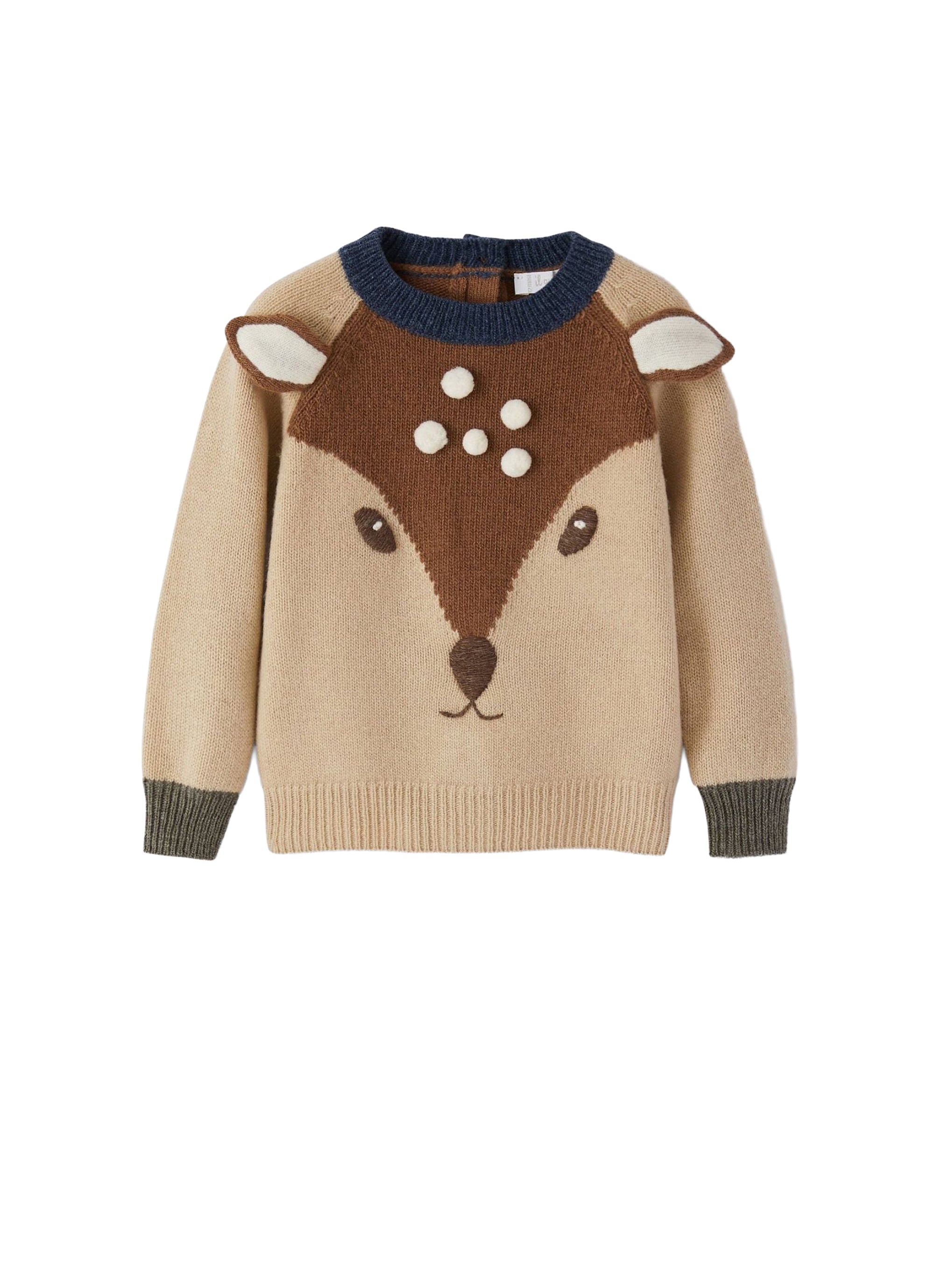 Maglione beige con cerbiatto intarsiato