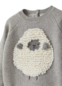Grey wool sweater with sheep