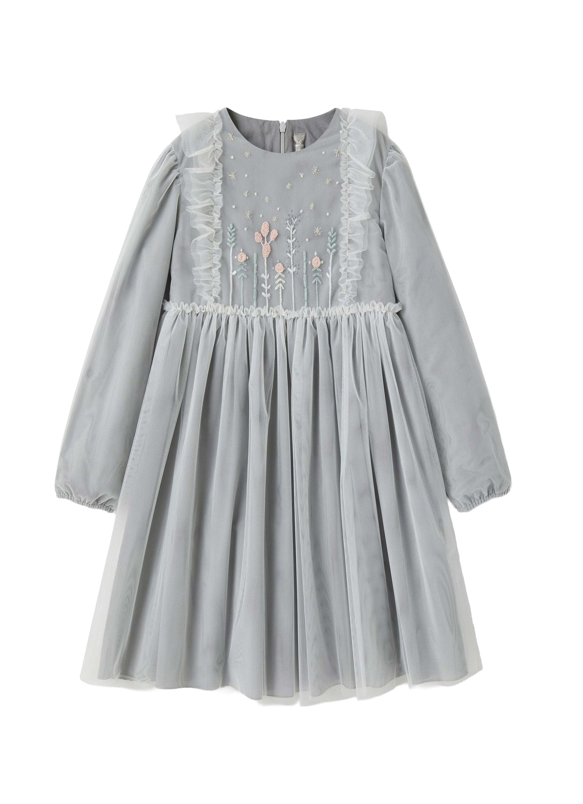 White tulle dress with hand embroidery