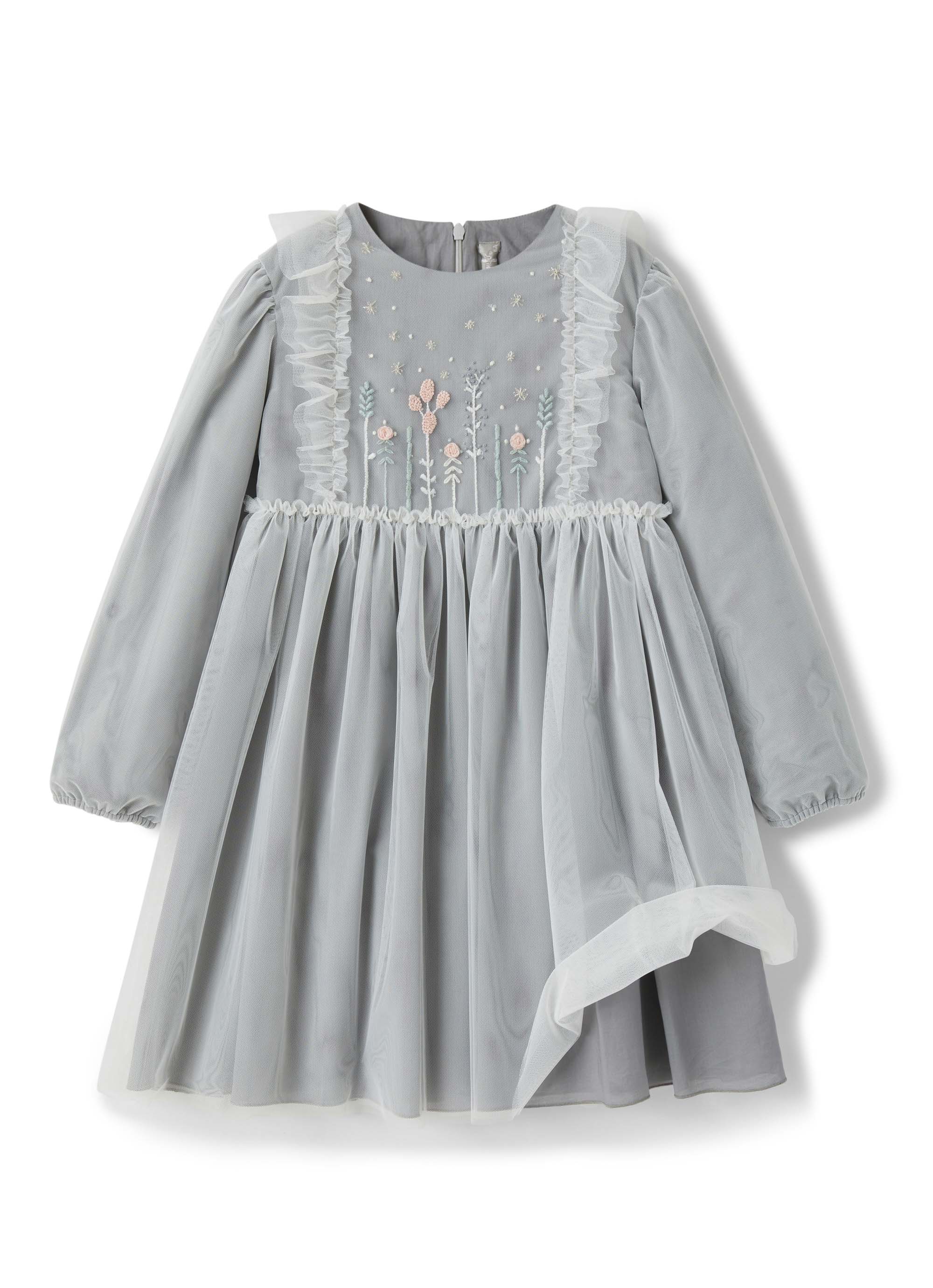 White tulle dress with hand embroidery