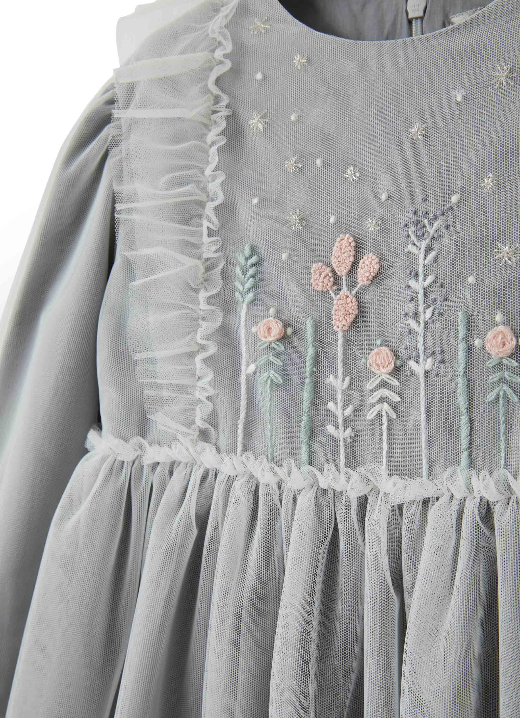 White tulle dress with hand embroidery