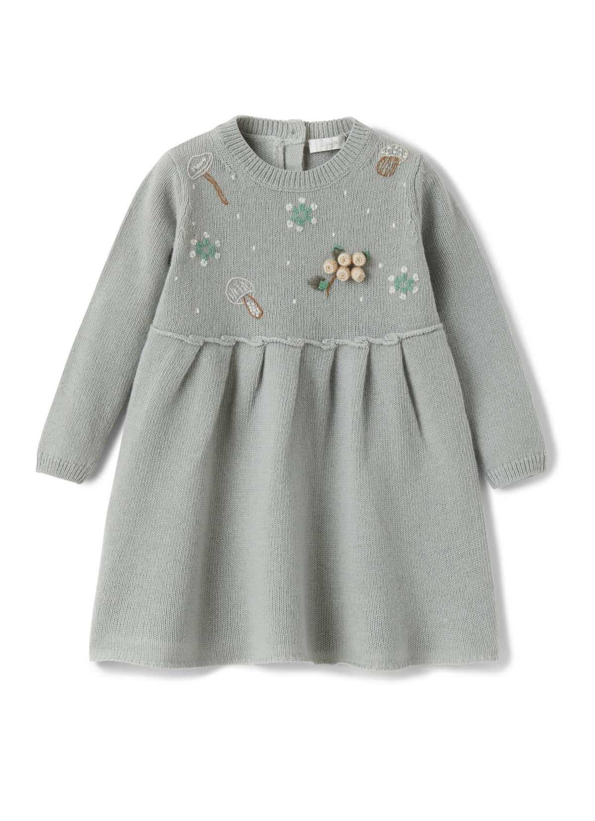 Grey Knit Dress With Embroidery