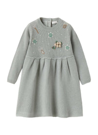 Grey Knit Dress With Embroidery