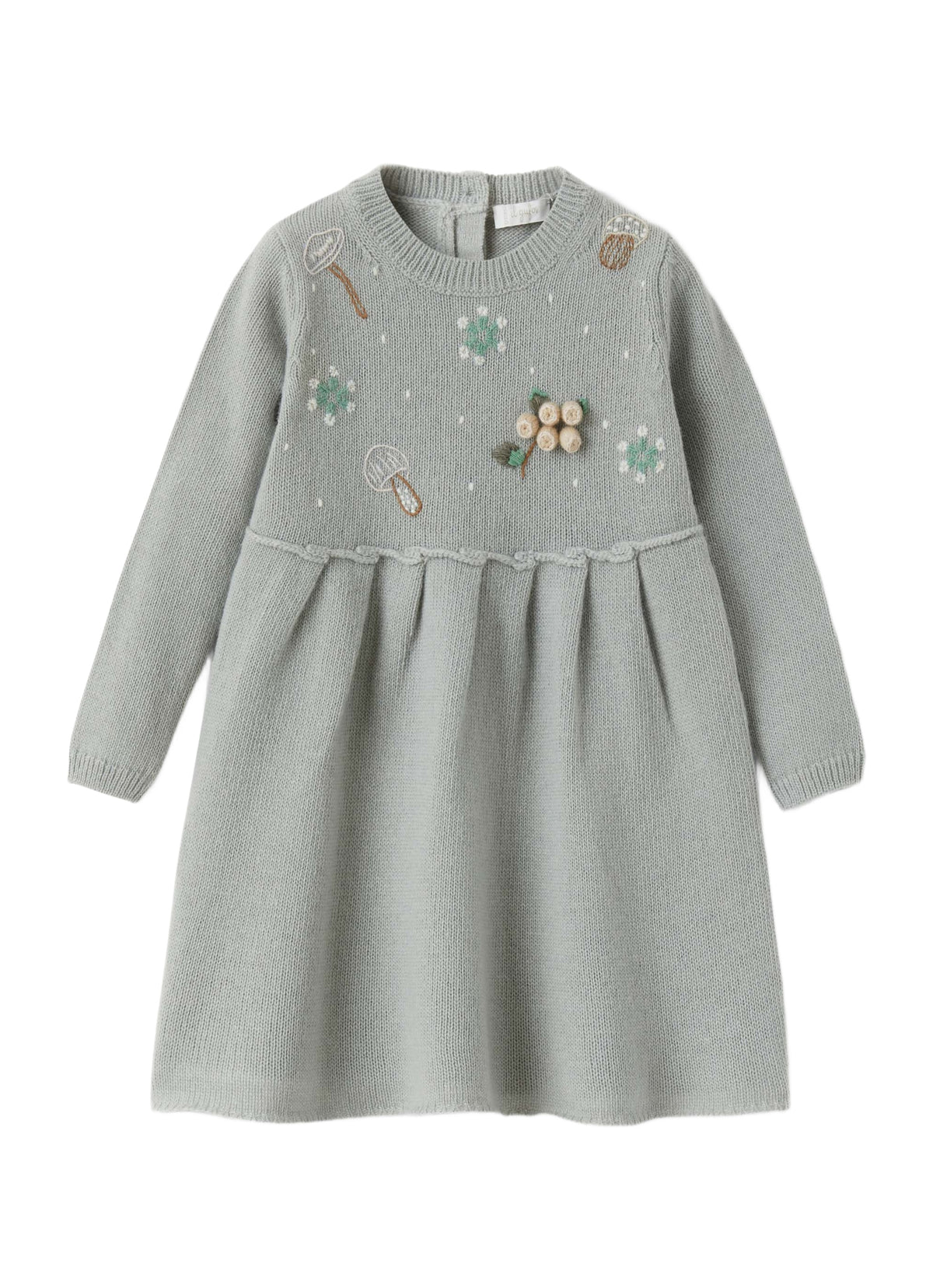 Grey Knit Dress With Embroidery
