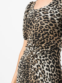 Robe courte à manches bouffantes en maille - Leopard Seedpearl