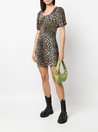 Robe courte à manches bouffantes en maille - Leopard Seedpearl