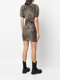 Robe courte à manches bouffantes en maille - Leopard Seedpearl