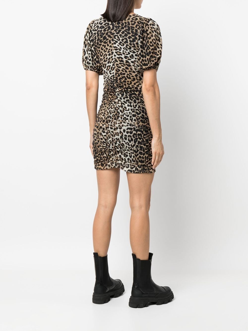 Robe courte à manches bouffantes en maille - Leopard Seedpearl
