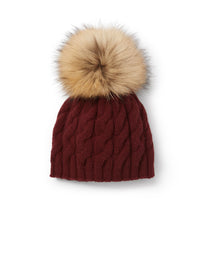 Knitted hat with wool pompon - Burgundy