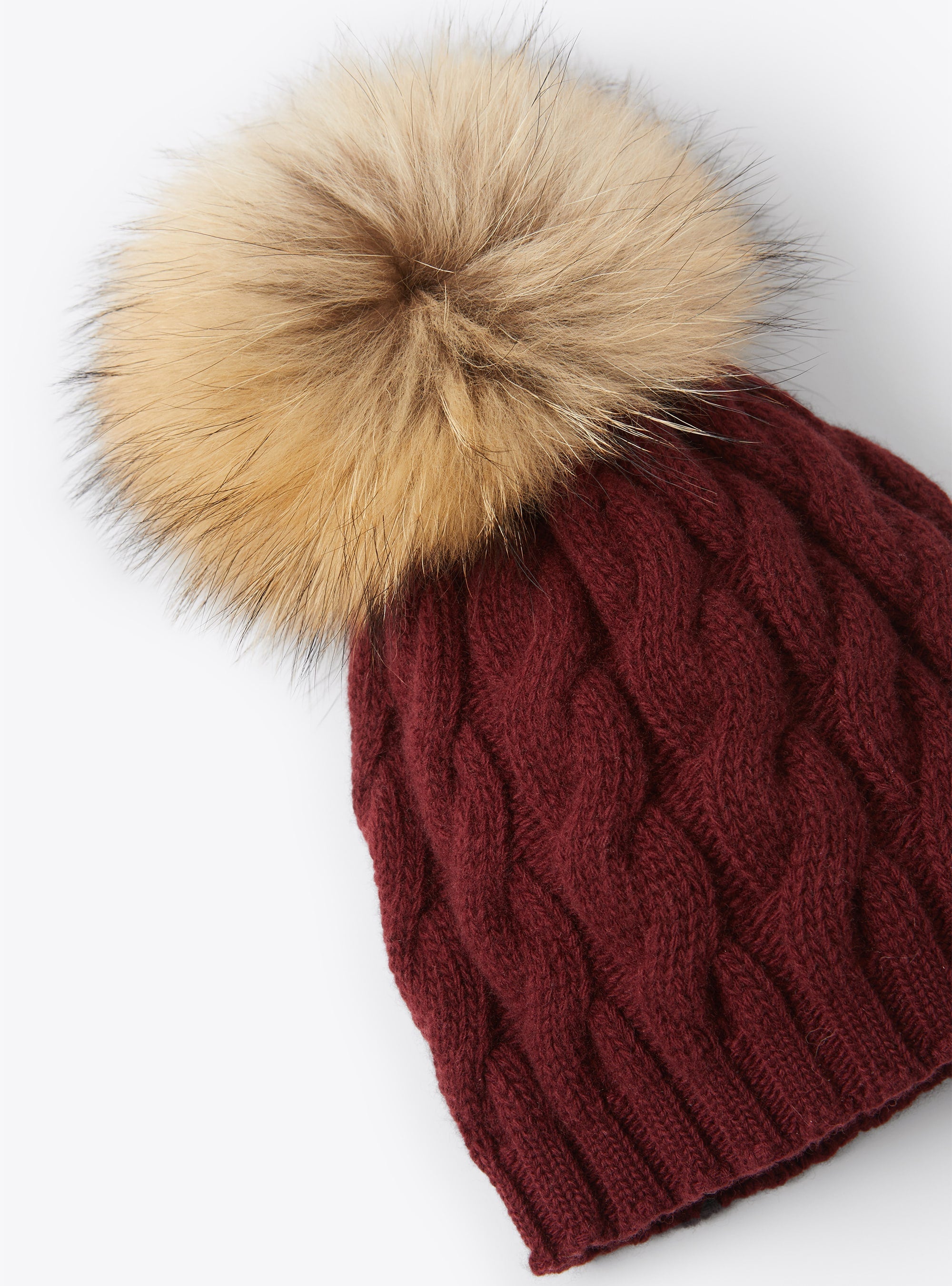 Knitted hat with wool pompon - Burgundy