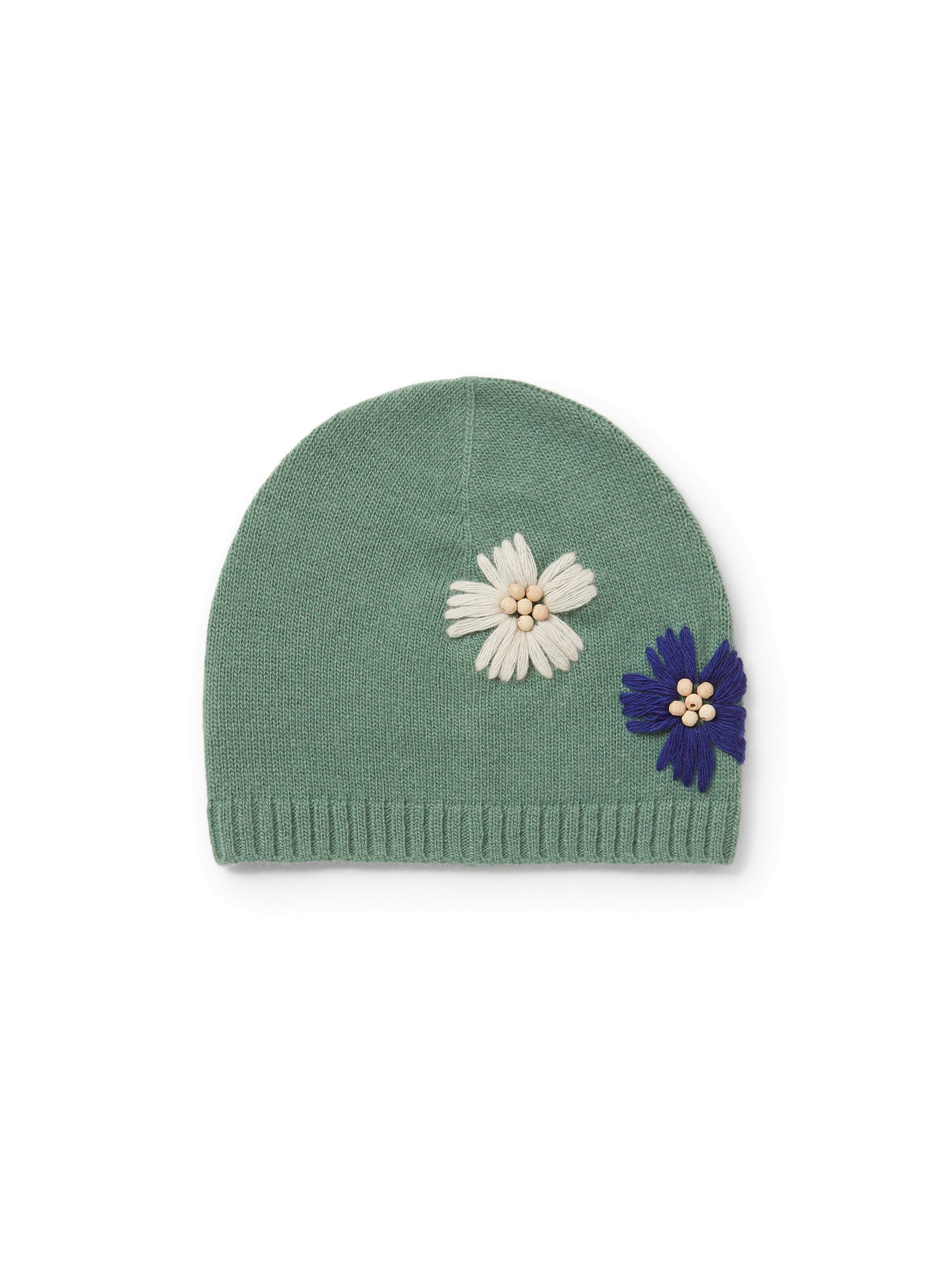 Knitted hat with floral embroidery in wool - Eucalipto & Bluette