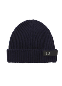 Cappello in lana blu con patch logo