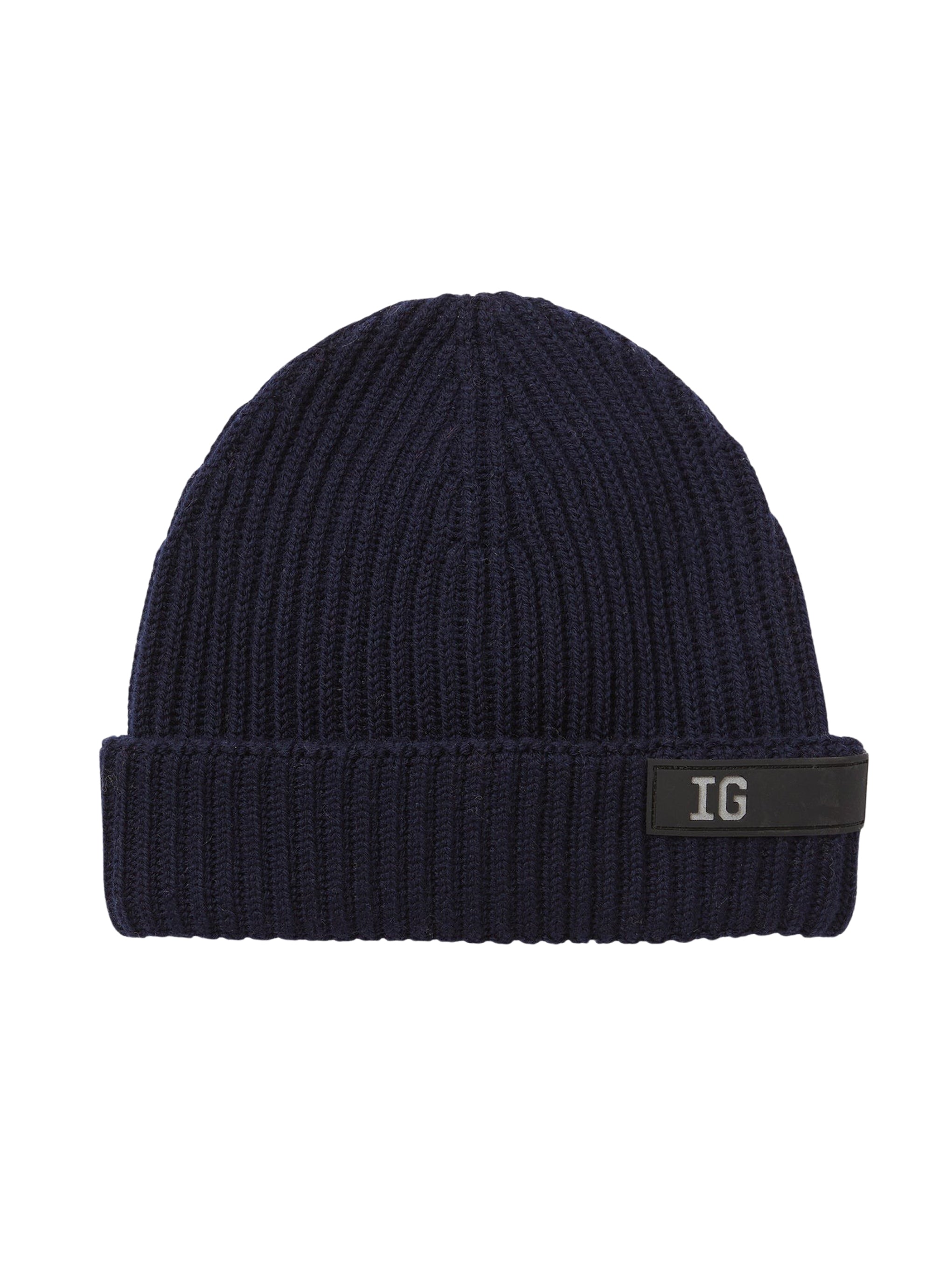 Cappello in lana blu con patch logo