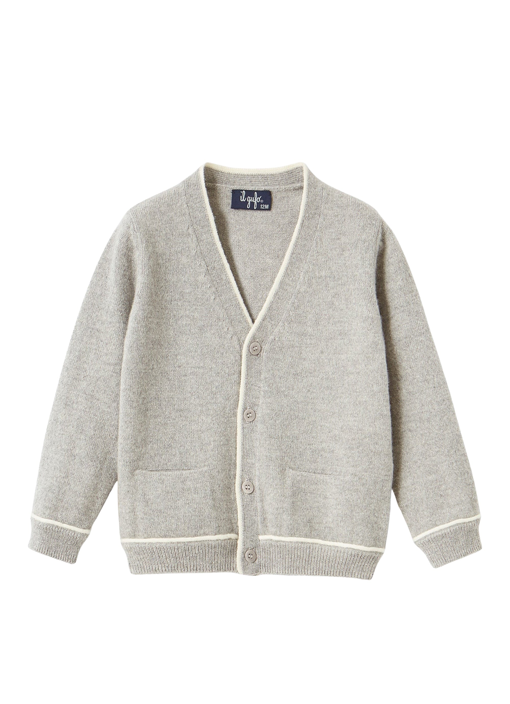 Cardigan in lana con profili bianchi
