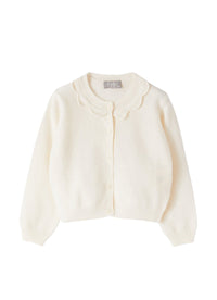 White cardigan with ruffle collar