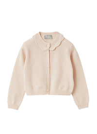 Cardigan rosa con colletto volant