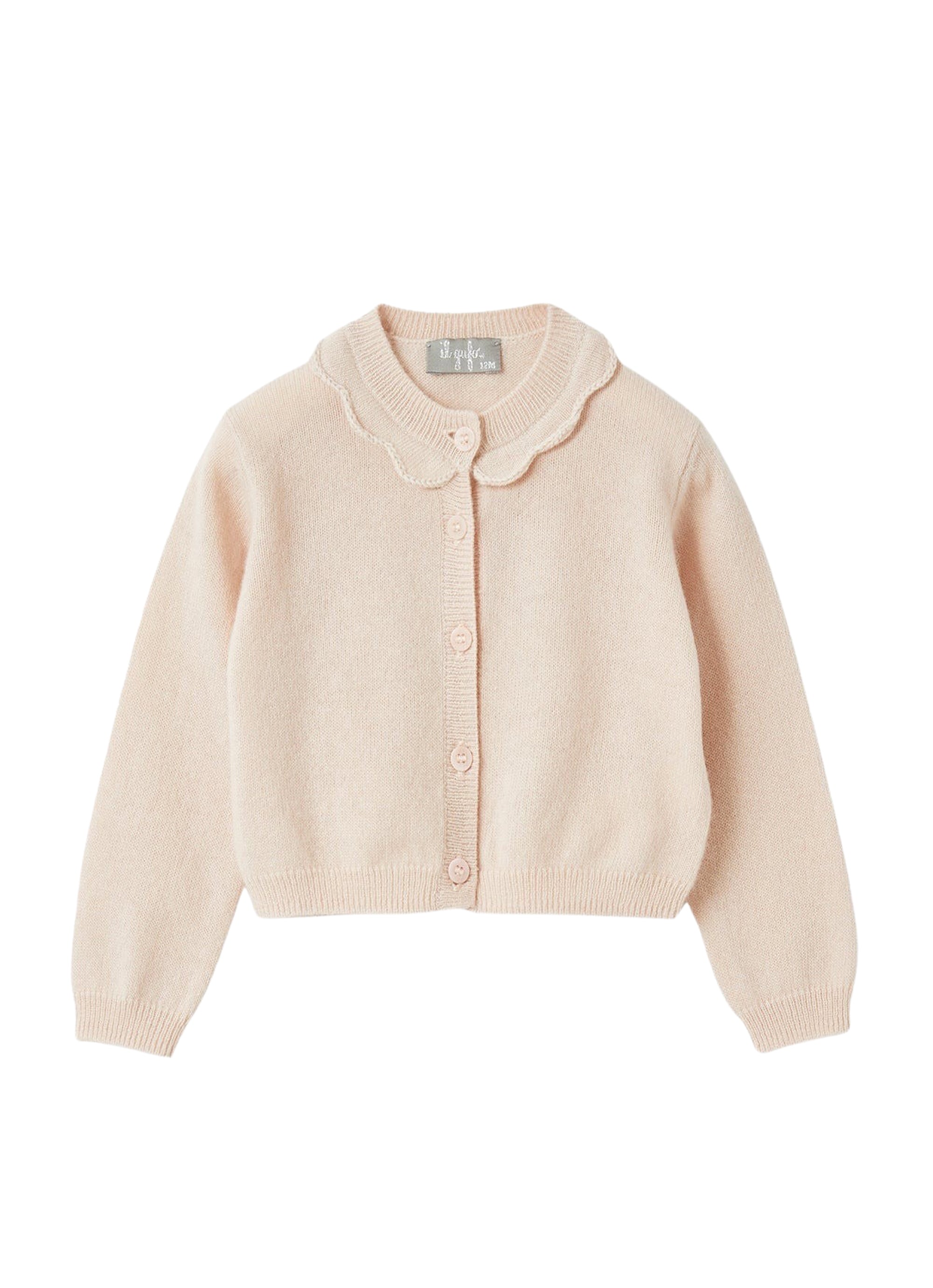 Cardigan rosa con colletto volant