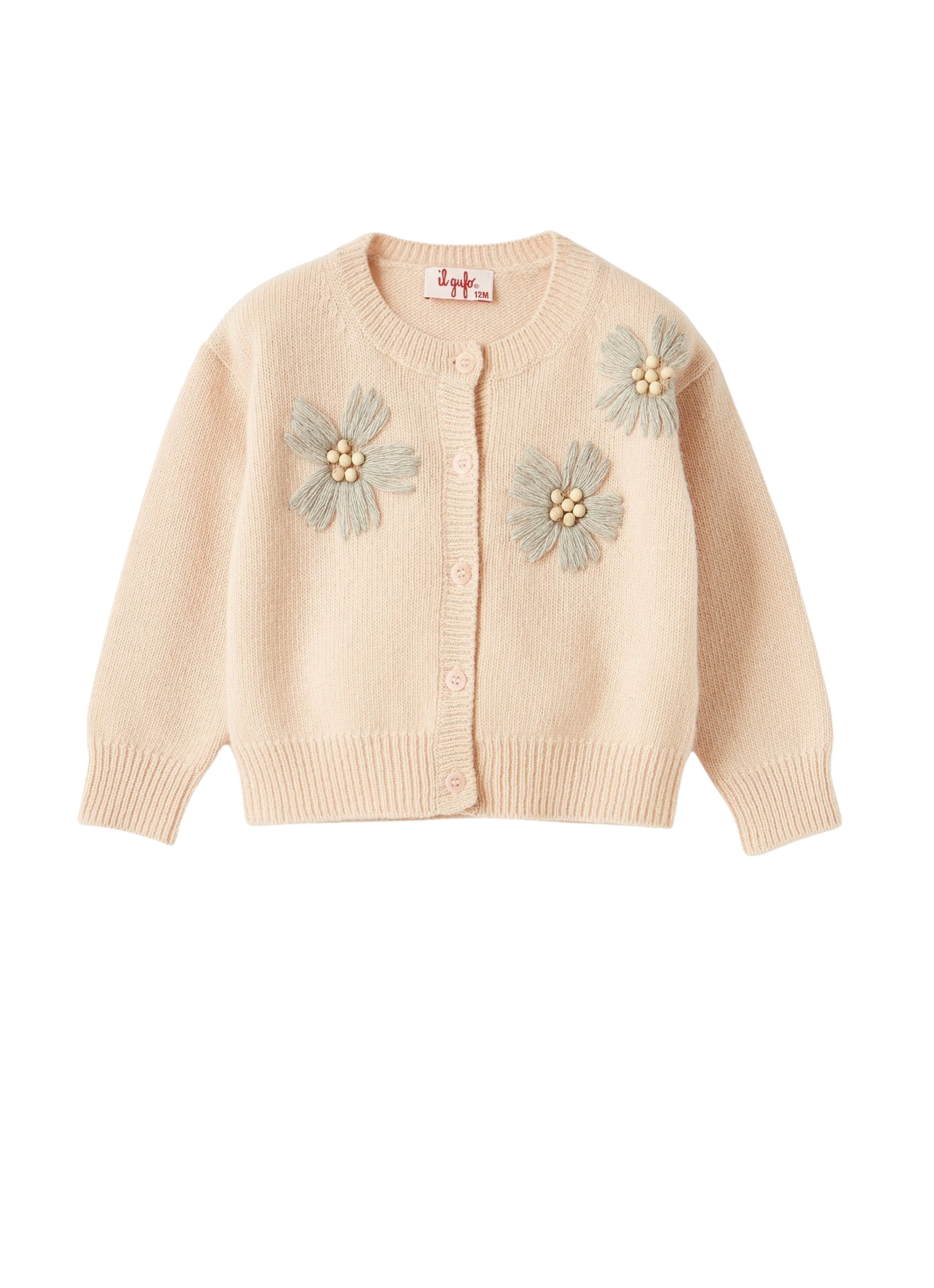 Cardigan rosa quarzo con fiori ricamati