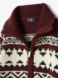 Jacquard cardigan - Bordeaux & Latte