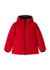 Thermo-regulating short parka - Cherry & Blue