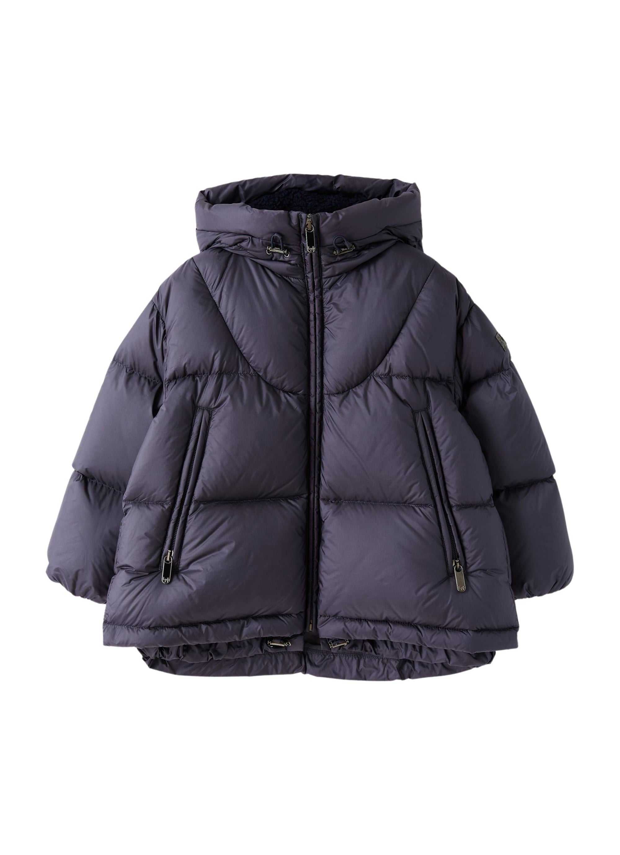 Short teddy hooded down jacket - Blue