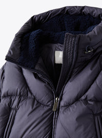 Short teddy hooded down jacket - Blue